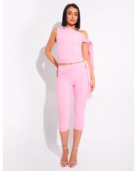 Public Desire - Knot Detail Tie Side Luxe Slinky Capri Pants Pink - Lyst