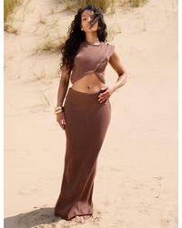 Public Desire - Mid Rise Fine Knit Maxi Skirt Brown - Lyst