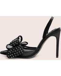 Public Desire - Trisha Black Mesh Bow Diamante Detail Sling Back Court Heels - Lyst