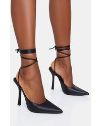 Public Desire - Verity Black Pu Slingback Lace Up Pointed Court Stiletto Heels - Lyst