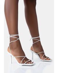 Public Desire - Euphoria White Pu Square Toe Lace Up Mid Heels - Lyst