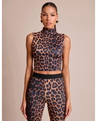 Public Desire - High Neck Luxe Slinky Crop Top Leopard - Lyst