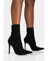 Public Desire - Mirival Black Knitted Stiletto Sock Pointed Toe Ankle Boots - Lyst