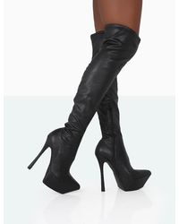 Public Desire - Trixie Black Grain Pu Stiletto Platform Over The Knee Boots - Lyst