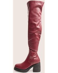 Public Desire - Sensored Burgundy Chunky Sole Sock Over The Knee Boots - Lyst