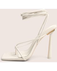 Public Desire - Lacey Wide Fit White Pu Square Toe Strappy Lace Up Heels - Lyst