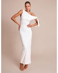Public Desire - Knot Detail Asymmetric One Shoulder Luxe Slinky Maxi Dress White - Lyst
