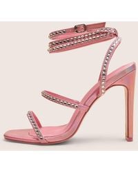 Public Desire - Ultra Chic Pink Diamante Strappy Square Toe Slim Block Illusion Heel - Lyst