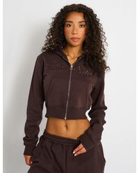 Public Desire - Kaiia Studio Script Logo Cropped Zip Up Hoodie Mocha - Lyst