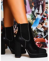 ablaze white flame detail platform block heeled ankle boots