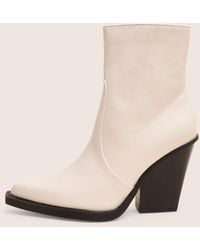 Public Desire - Jessie White Pu Western Black Contrast Sole Block Heeled Ankle Boots - Lyst