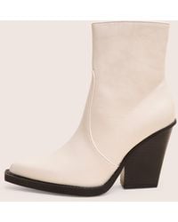 Public Desire - Jessie White Pu Western Black Contrast Sole Block Heeled Ankle Boots - Lyst