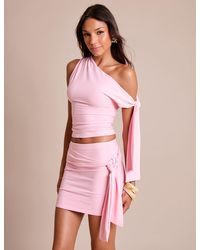 Public Desire - Knot Detail Luxe Slinky Mini Skirt Soft Pink - Lyst