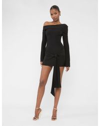 Public Desire - Knot Drape Detail Slinky Long Sleeve Mini Dress Black - Lyst
