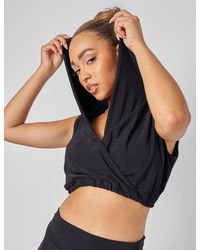 Public Desire - Sleeveless Wrap Front Top With Hood Black - Lyst