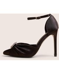 Public Desire - Meant To Be Black Satin Diamante Heart Court Stiletto Heel - Lyst