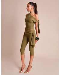 Public Desire - Knot Detail Tie Side Luxe Slinky Capri Pants Khaki - Lyst