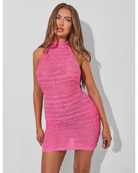 Public Desire - High Neck Low Back Textured Mini Dress Pink - Lyst