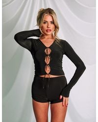 Public Desire - Slinky Cut Out Bow Detail Long Sleeve Top Black - Lyst