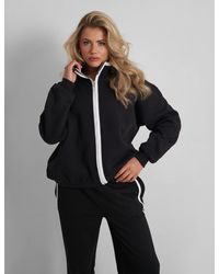 Public Desire - Kaiia Contrast Piping Zip Up Sweatshirt Black White - Lyst