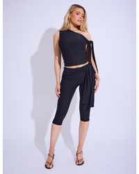 Public Desire - Knot Detail Tie Side Luxe Slinky Capri Pants Black - Lyst
