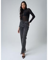 Public Desire - Embellished Straight Leg High Waisted Jeans Black - Lyst