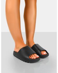 Public Desire - Brady Black Rubber Flat Slider Sandals - Lyst