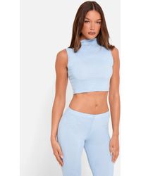 Public Desire - Hotfix High Neck Luxe Slinky Crop Top Blue - Lyst