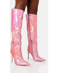 Public Desire - Tai Wide Fit Pink Metallic Pointed Toe Stiletto Knee High Boots - Lyst