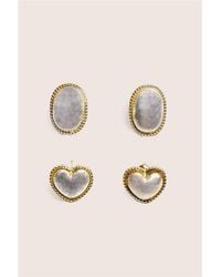 Public Desire - Two Pack Of Oval And Heart Earrings Gold & Pearl - Lyst