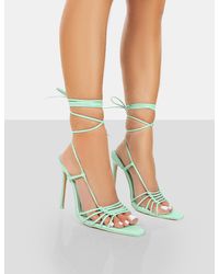 Public Desire - Valencia Mint Pu Strappy Lace Up Pointed Toe Stiletto Heels - Lyst
