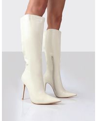 New Womens Public Desire Nude Pink West Synthetic Boots High Heels Elasticated