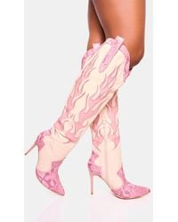 Public Desire - Jacksonville Pink Flame Motif Western Stiletto Heeled Over The Knee Boot - Lyst
