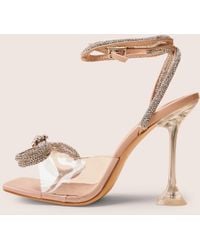 Public Desire - Glimmer Nude Wrap Around Diamante Bow Square Toe Heels - Lyst