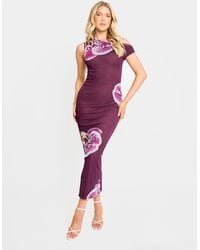 Public Desire - Asymmetric One Shoulder Floral Maxi Dress Burgundy - Lyst