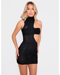 Public Desire - Textured Asymmetric Cut Out Mini Dress Black - Lyst