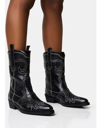 Public Desire - Folklore Black Embroidered Flat Western Ankle Boots - Lyst