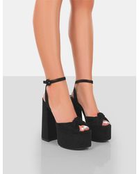 Public Desire - Knot On Wide Fit Black Faux Suede Knotted Platform High Heeled Sandals - Lyst