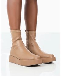 Public Desire - Not Okay Nude Pu Chunky Sole Platform Sock Ankle Boots - Lyst