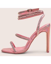 Public Desire - Ultra Chic Pink Diamante Strappy Square Toe Slim Block Illusion Heel - Lyst