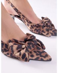 Public Desire - Iris Leopard Bow Detail Satin Leopard Sling Back Kitten Heel Court Shoes - Lyst