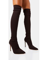 Public Desire - Chateau Chocolate Knitted Sock Stiletto Over The Knee Pointed Toe Boots - Lyst
