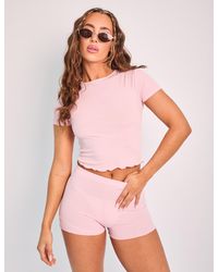 Public Desire - Ribbed Micro Shorts Co Ord Pink - Lyst