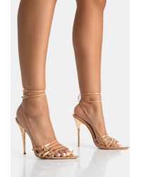 Public Desire - Majesty Nude Patent Buckles Wrap Around Pointed Toe Gold Stiletto Heel - Lyst