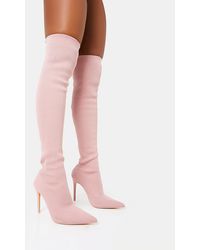 Public Desire - Chateau Wide Fit Dusty Pink Knitted Sock Stilleto Over The Knee Pointed Toe Boots - Lyst