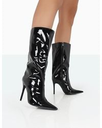 Public Desire - Wanda Black Patent Pu Pointed Toe Stiletto Knee High Boots - Lyst