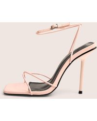 Public Desire - Jiggy Light Pink Pu Stiletto Square Toe Barely There Heels - Lyst