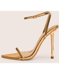 Public Desire - Legacy Gold Croc Barely There Pointed Toe Gold Stiletto Heels - Lyst