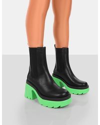 Public Desire - Step Up Black Green Pu Platform Chunky Sole Heeled Ankle Boots - Lyst