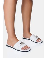 Public Desire - Radiance White Buckle Trim Flat Sandals - Lyst